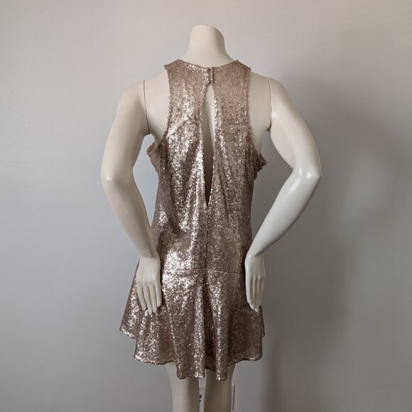 Free People - "Liquid Shine" Gold Sequin Drop Waist Mini Dress - Size S - Picture 4 of 7